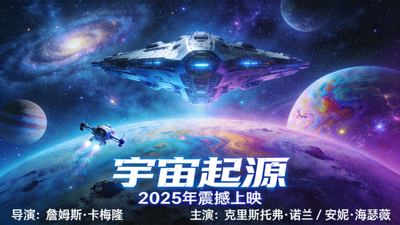 科幻史诗电影《宇宙起源》高清海报 - 浩瀚星空与行星探索场景