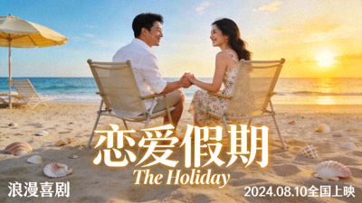浪漫喜剧电影《恋爱假期》高清海报 - 海滩度假浪漫喜剧场景